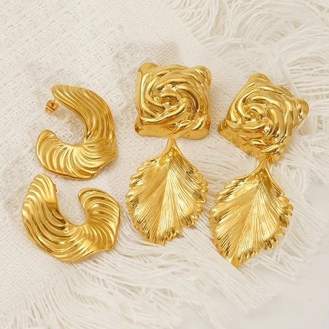 Vintage Blad C Vorm Hoop Oorbellen Voor Vrouwen 18K Verguld 304 Roestvrij Staal Waterdicht Hypoallergeen Retro Mode Sieraden