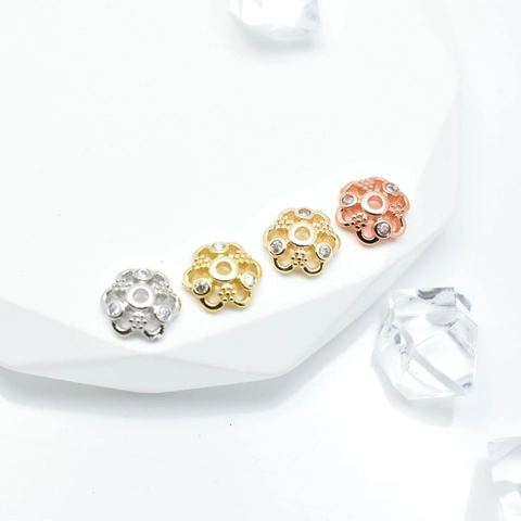 Casquillas De Cuentas Pétalo De Flor Hueca Cobre Micro Pavé Circón Espaciadores Para Hacer Joyas DIY