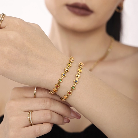 Edelstahl Mehrfarbig Emaille Blume Schmuck Für Damen Vergoldete Kette Halskette Armband Fußkettchen Mode Böhmischer Schmuck