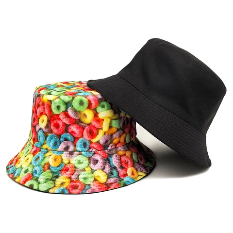 Fischerhut Wendbar Bunter Müslischleifen Druck Polyester Sonnenschutz Outdoor Retro Unisex Sonnenschirm