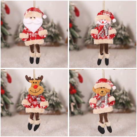 Christmas Hanging Ornaments Knitted Fabric Plush Long Dangling Legs Santa Snowman Reindeer Bear Xmas Tree Decor Cute