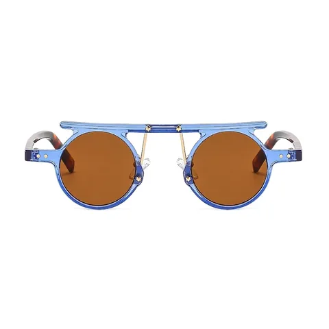 Retro Steampunk Round Sunglasses PC Frame UV400 Double Bridge Star Rivets Hip Hop Punk Eyewear For Men Women
