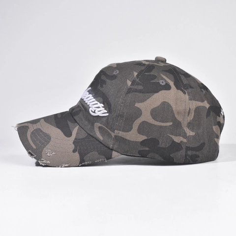 Camouflage Baseball Cap Cotton Distressed Ripped Brim Beauty Letter Embroidery Streetwear Dad Hat For Men Women