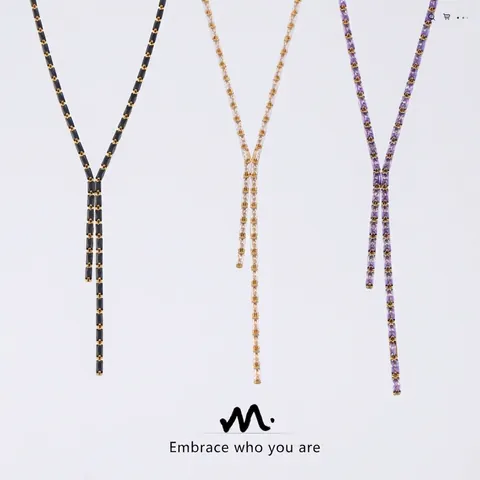 Collier En Y À Franges En Acier Au Titane Coupe Baguette Zircon Géométrique Élégant Bijoux Minimalistes Pour Femmes