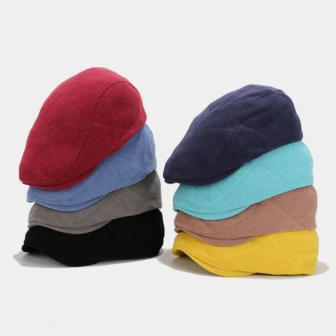 Gorra Plana Retro De Punto De Algodón Color Sólido Newsboy Sombrero Casual Ajustable Boina De Pintor Para Mujeres
