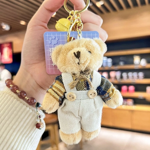 Portachiavi Peluche Orso Coniglio Ciondolo Vestiti Tessuto Ornamento Borsa Campanellino Decorativo Regalo Cartone Animato