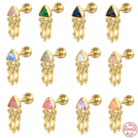 Orecchino Per Cartilagine A Triangolo Con Frange In Argento Sterling 925 E Zircone Gioielli Per Piercing Stile Boho