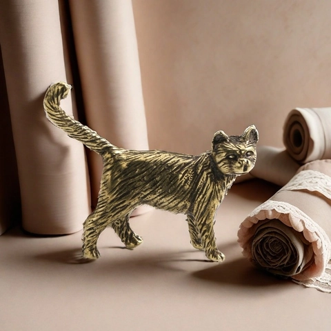 Statuetta Gatto In Metallo Vintage Miniatura Stile Bronzo Gatto Che Cammina Ornamento Da Scrivania Scultura Animale