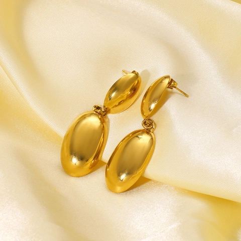 Minimalist Geometric Double Oval Drop Earrings 18K Gold Plated Stainless Steel Mirror Polish High End For Women