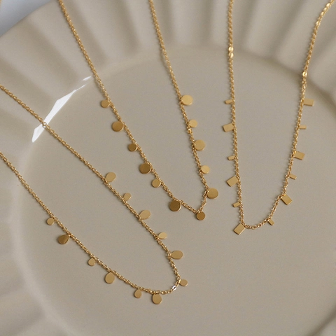 Collana Minimalista In Acciaio Al Titanio Da Donna Placcata Oro 18K Ciondoli Geometrici Goccia Acqua Tondo Rettangolo