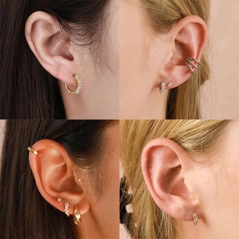 925 Sterling Silver Hoop Earrings For Women Geometric Cubic Zirconia Huggie With 925 Sterling Silver Earring Post