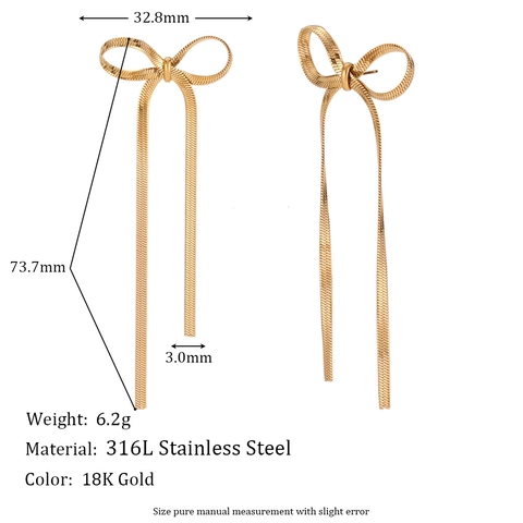 Fashion Stainless Steel Bow Tassel Earrings For Women 18K Gold Plated Snake Chain Drop Dangle Minimalist Commuting Jewelry Gift