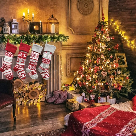 Christmas Stockings Knitted Hanging Fireplace Decorations Reindeer Snowflake Snowman Patterns Polyester Gift Bags