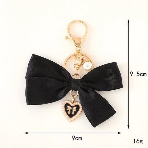 Llavero De Lazo De Satén Con Perla Artificial De Imitación Y Colgante De Corazón Accesorio De Moda Dulce Para Mujer Amuleto De Bolso