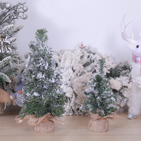Mini Künstlicher Weihnachtsbaum Künstlicher Schnee Beflockt Tischdeko PVC Mit Sackleinen Basis Für Weihnachtsfeier Home Office Dekor
