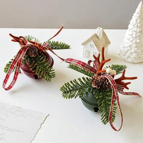 Christmas Bell Ornaments Metal Iron Antlers Pine Cones Star Cutout Hanging Decoration Tree Holiday Home Rustic Decor