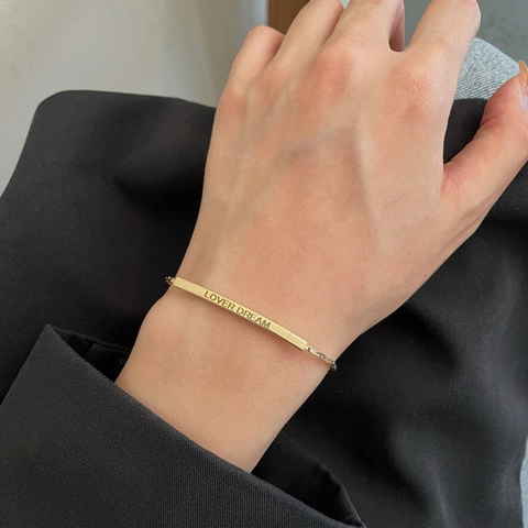 Bracelet Minimaliste en Acier Inoxydable Réglable avec Barre pour Femme Style Coréen Ins Lettre Gravée Bijoux