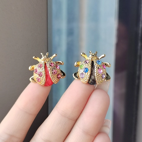 Fashion Alloy Rhinestone Ladybug Beetle Brooch Personalized Animal Pin For Women Clothes Decoration Accessories Jewelry