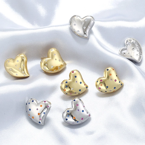 French Retro Heart Stud Earrings Copper Inlaid With Sparkling Cubic Zirconia Romantic Valentine Gift For Women Fashion