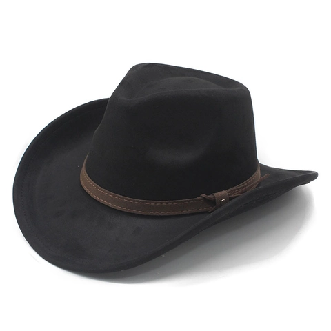 Western Cowboy Hat Suede Polyester Wide Brim Retro Fedora With Decorative Belt And Rivet For Men Women Vintage Style