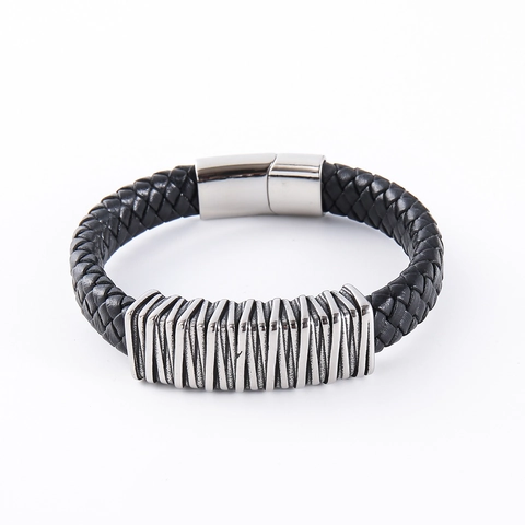 Bracciale In Pelle Intrecciata Da Uomo Con Chiusura Magnetica In Acciaio Inossidabile 304 Braccialetto Vintage Stile Business Casual