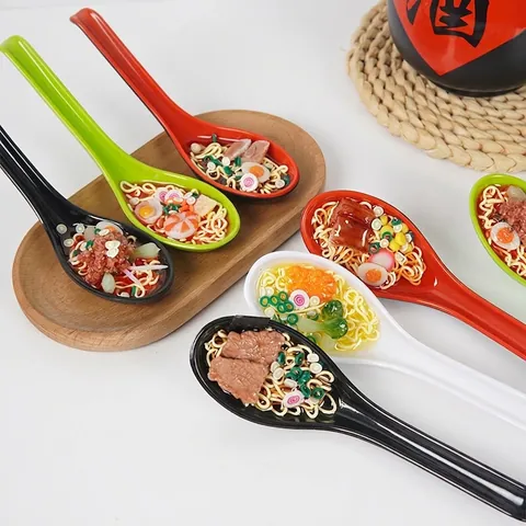 Simulation Ramen Noodle Spoon Artificial Food Model Realistic Miniature PVC Melamine Desktop Kitchen Decor Photography Prop Novelty Gift