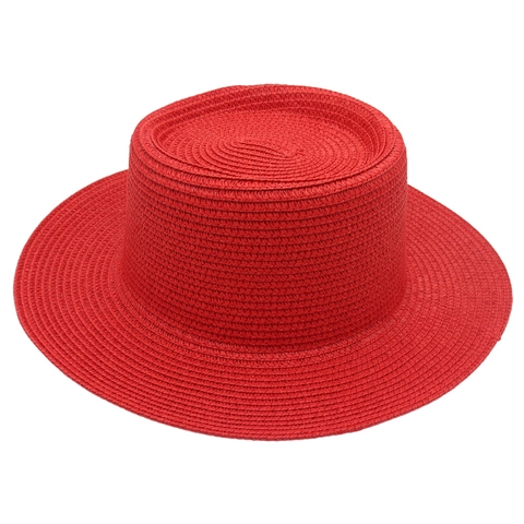 Summer Straw Boater Hat Flat Top Wide Brim Sun Protection Breathable Beach Vacation Fashionable Solid Color Headwear