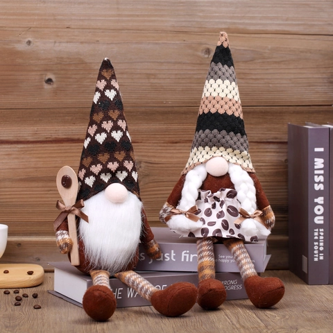 Gnomos De Navidad Tema Café Muñecas Sin Rostro De Felpa Tejida Adornos Con Cuchara De Madera Patrón Corazón Decoración Festiva