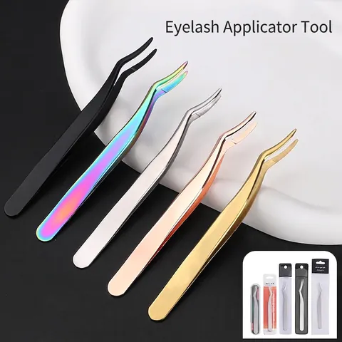 Eyelash Tweezers Stainless Steel Curved False Eyelash Applicator Extension Grafting Tool Makeup Accessory Precision Helper