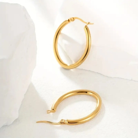 Orecchini A Cerchio Ovali In Acciaio Inossidabile Placcato Oro Sottovuoto Geometrici Minimalisti Lucidi Gioielli Da Donna