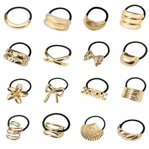 Minimalist Metal Hair Ties Alloy Geometric Elegant Ponytail Holders High Elastic Hair Ropes For Women