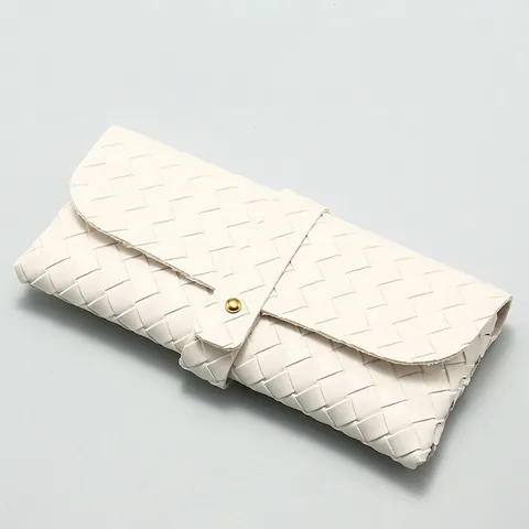 Custodia Per Occhiali Da Sole In Pelle Intrecciata Astuccio Per Occhiali Sottile Borsa In PU Morbida Con Bottone A Pressione