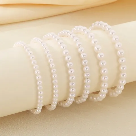 Elegante Pulsera De Cuentas De Perlas Artificiales De Vidrio Blanco Acero Inoxidable Cadena De Eslabones Ajustable Joyería Vintage Para Mujer