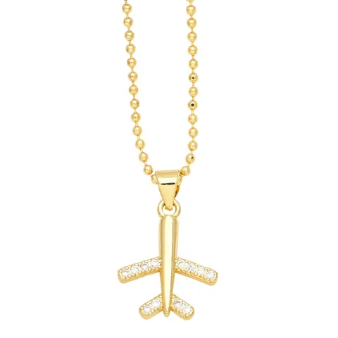 Collana Con Pendente Aereo Rame Placcato Oro Con Zircone Catena A Sfere Moda Gioielli Hip Hop Per Donne