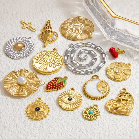 Breloques Bijoux DIY En Acier Inoxydable Pendentifs Plaqués Or Pour Colliers Arbre De Vie Mauvais Œil Cœur Fruits Motifs
