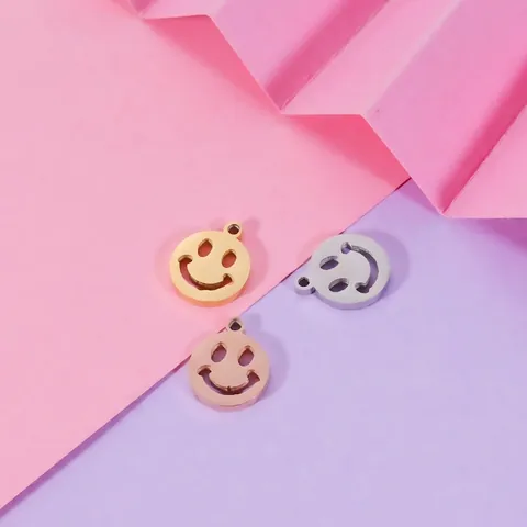 Hollow Smiley Face Charms Stainless Steel Round Coin Mirror Polished Pendants For DIY Jewelry Making Accessories