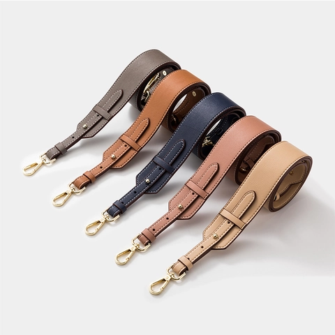 Wide Shoulder Strap Cowhide Leather Adjustable Replacement For Crossbody Handbag Litchi Pattern Metal Hardware