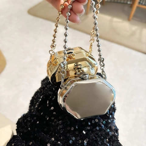 Bolso De Noche Octogonal De Metal Aleación De Zinc Mini Rígido Espejo Bandolera Para Mujer Fiesta Cena