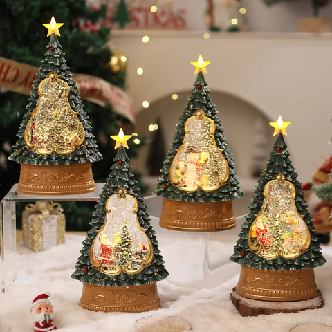 Albero Di Natale Palla Di Neve Lanterna Glitter LED Babbo Natale Pupazzo Di Neve Ornamento Da Tavolo Regalo Festivo