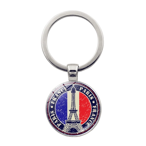 Llavero de Recuerdo de París Francia Torre Eiffel Bandera Francesa Cabujón de Vidrio Aleación de Zinc Vintage