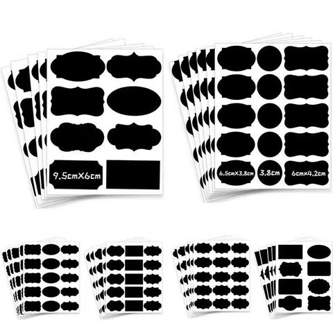 Waterproof PVC Chalkboard Labels Stickers For Kitchen Spice Jars Storage Organization Removable Reusable Black Ornate Shapes