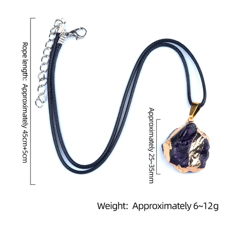 Natural Raw Stone Pendant Necklace Irregular Healing Crystal Amethyst Citrine Gold Silver Plated Edging Black Rope Jewelry