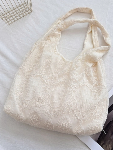 Borsa Tote In Pizzo Ricamo Floreale Traforata Stile Coreano Romantico Borsa A Spalla Morbida Per Donne Studenti
