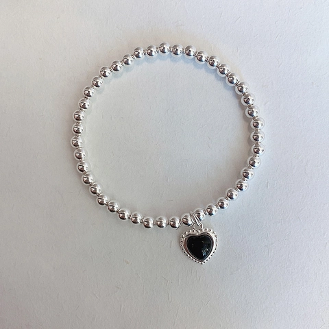 Vintage Beaded Bracelet With Black Heart Pendant Retro Electroplated Copper Niche Design Minimalist Jewelry For Women