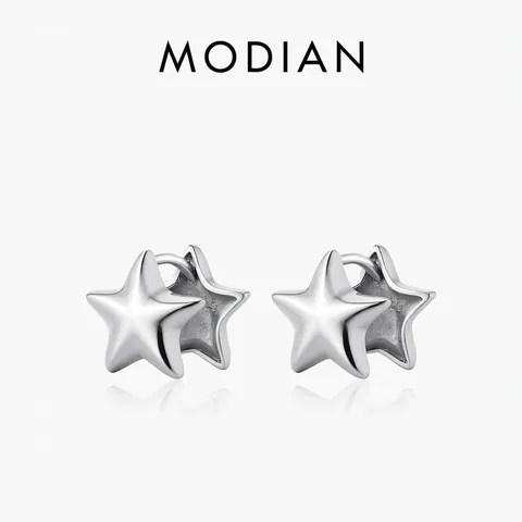 925 Sterling Silver Star Heart Hoop Stud Earrings Minimalist Geometric Double Sided Jewelry For Women