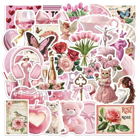 Adesivi Impermeabili in Vinile Estetici Rosa Per Laptop Borraccia Bagagli Scrapbook Decalcomania Per Ragazze Donne Regalo