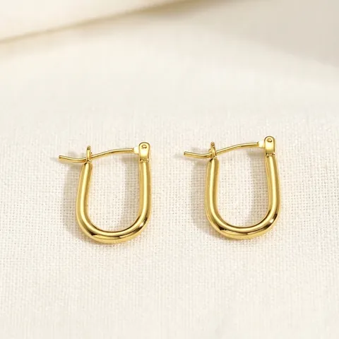 Orecchini a Cerchio Minimalisti a Forma di U a Ferro di Cavallo per Donna in Ottone Lucido Geometrico Placcato Oro Argento Gioielli di Moda