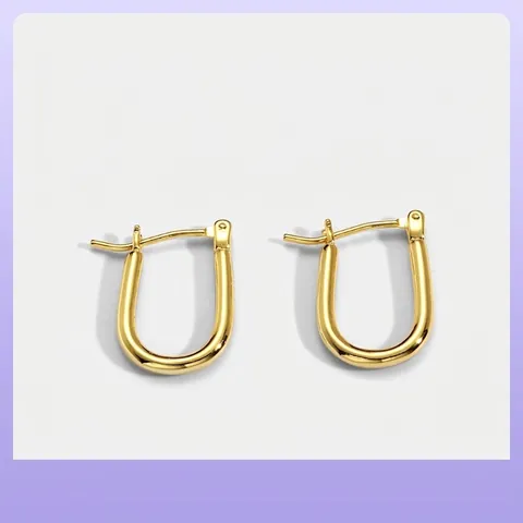 Orecchini a Cerchio Minimalisti a Forma di U a Ferro di Cavallo per Donna in Ottone Lucido Geometrico Placcato Oro Argento Gioielli di Moda