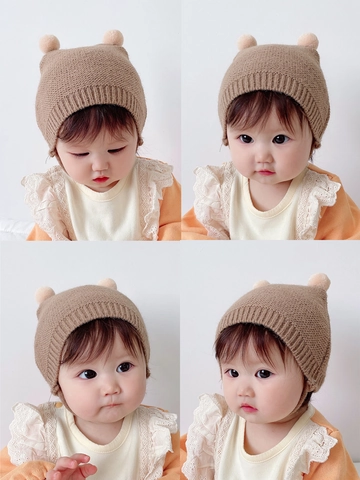 Bonnet En Tricot Pour Bébé Bonnet D'Hiver Chaud Avec Oreilles À Pompons Cache-Oreilles Crochet En Laine Douce