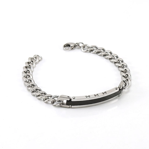 Pulsera De Cadena Cubana Para Hombre Acero Inoxidable Titanio Placa ID Baño De Oro 18K Hip Hop Joyería